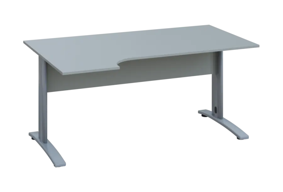 ERK 28 - 164 stůl kancelářský, rohový, levý, kovová podnož stříbrná, deska 25 mm, široký 1600 mm, šedá